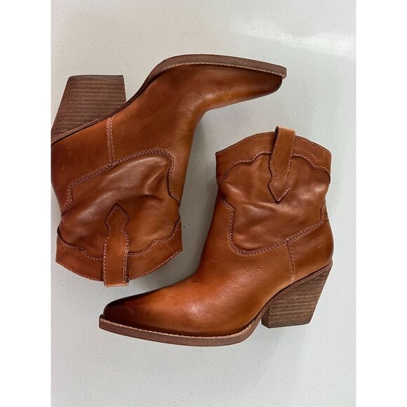 Zodiac Roslyn Size 9.5 Leather Tan Western-Style Pointed Toe Ankle Booties - Picture 5 of 10